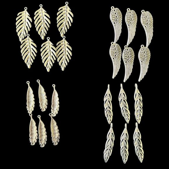 4 Bundles of Silver Tone Leaf Charms 6 of each 24 Total Charms - Picture 3 of 10